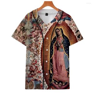T-shirts pour hommes 3D Notre-Dame de Guadalupe Chemise à manches courtes à simple boutonnage imprimé T-shirt décontracté d'été Mode Streetwear Tees Vêtements