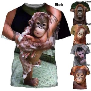 Heren T-shirts 3D-bedrukt shirt Dieren Orang-oetan/aap Casual korte mouw O-hals Zomer