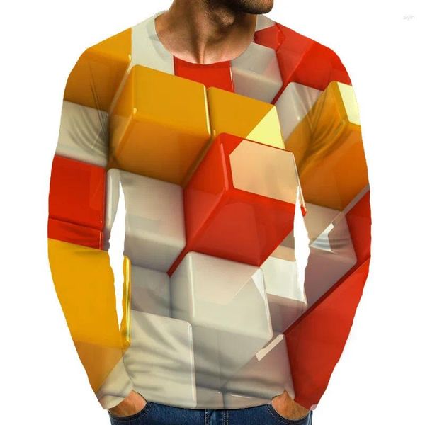 Camisetas para hombre Camiseta con estampado 3D Ocio Primavera y otoño Tendencia Cuello redondo Jersey Camisa de fondo Moda Deportes Manga larga