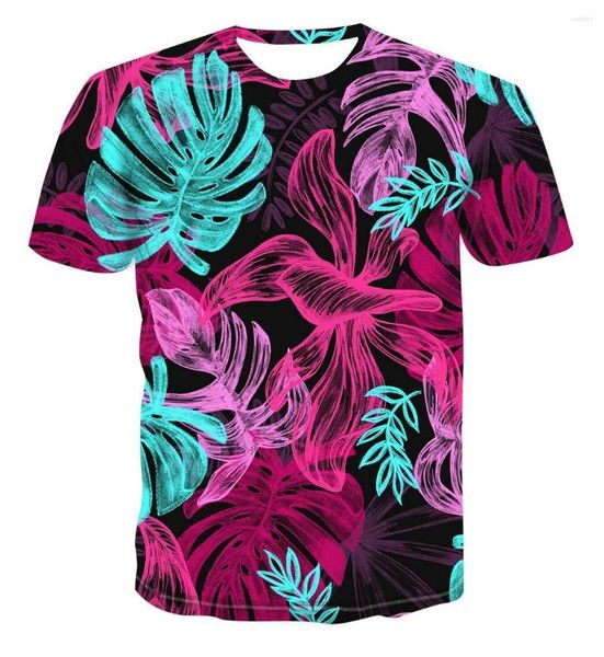 Camisetas para hombre, camisetas estampadas en 3D con hojas coloridas y divertidas camisetas de hip-hop de manga corta a la moda para hombre para mujer