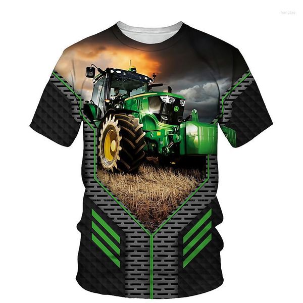 Camisetas de hombre con estampado 3D de camión Tractor camiseta de verano para niños cuello redondo de gran tamaño niños y niñas ropa suelta de moda Unisex