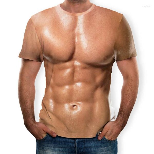 Hommes T-shirts 3D Simulation Muscle Hommes T-Shirt Bodybuilding Tatouage Peau Nue Poitrine T-shirts À Manches Courtes Fashin Homme Vêtements 2023