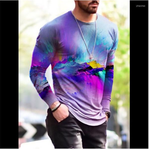 Camisetas para Hombre 3D Tie-dye Impreso Calle Camisetas para Hombre Patrón Degradado Manga Larga Cuello Redondo Tops De Gran Tamaño Otoño Suelto Casual Grande