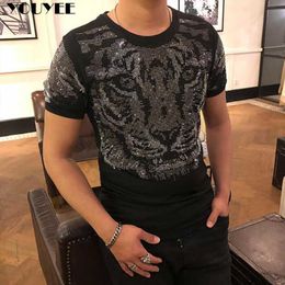 Camisetas para hombre Patrón de cabeza de tigre en 3D Diamantes calientes Camisetas para hombre 2022 Nueva tendencia de verano Guapo Camiseta de algodón de manga corta Ropa popular para hombre Z0221