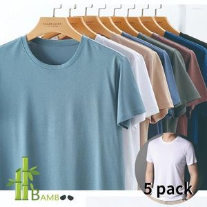 Heren t shirts 5 pack bamboo en zijden blend koele massief vaste mouw crew nek t -shirt multipack zachte viscose katoenen top voor mannen