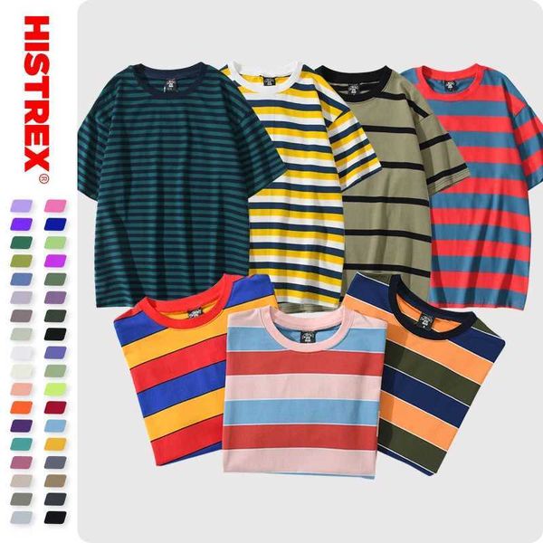 T-shirts masculins 50 couleurs Stripe 100% coton Men T-shirt T-shirt Summer Vintage Top Brand Tshirt Man Femmes Harajuku 200g H240506