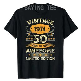 Camisetas para hombre Regalos de 50 años Vintage 1974 Regalo de 50 cumpleaños Camiseta impresionante Nacido en 1974 Camisetas Tops Mamá Papá presenta regalos para esposo y esposa