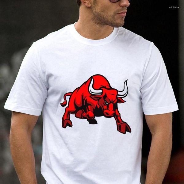 Camisetas para hombre 50060 # Angry Bull Red Color Shirt camiseta Top Tee verano moda Cool O cuello manga corta