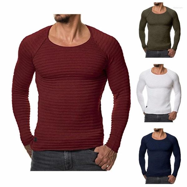 Camisetas para hombres 6 colores! 2024 Mens High Elástico de manga larga Camiseta de punto Rayado Solid Slim Fit Hombres Jersey