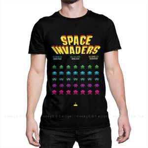 T-shirts voor heren uit de jaren 80 80s Arcade Game Space Invaders T-shirt Men 100% katoen korte zomerslev casual plus size shirt volwassenen T240425