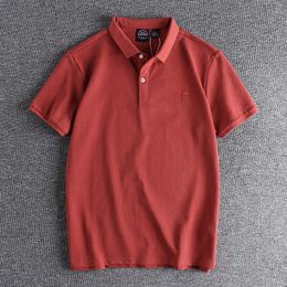 Heren t shirts 8098 Men's solide kleur katoen gemengd t-shirt zomer mode korte mouw vintage kleine borduurwerkproef premium polo