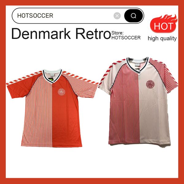 Camisetas para hombre 86 87 Dinamarca camiseta ERIKSEN HOME RED AWAY BLANCO 1986 1987 HOJBJERG CHRISTENSEN SKOV OLSEN BRAITHWAITE DOLBERG camisetas de fútbol