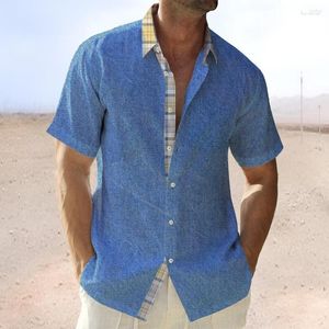T-shirts pour hommes 897504629 Fieryshirts pour hommes Chemise de base en coton bleu chiné à imprimé contrasté avec poche poitrine Plus