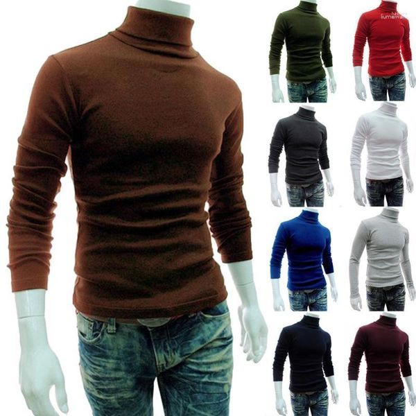 Camisetas para hombres 897504629 Camisa de fondo para hombres de color sólido Jersey de algodón con cuello de tortuga para otoño invierno