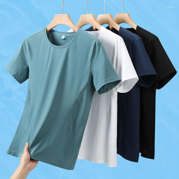 T-shirts pour hommes 8XL T-shirts d'été Hommes Ice Silk Casual Loose Solid Shirt Mens Sportswear O-Neck Short Sleeve Street Tops Tees Homme Vêtements