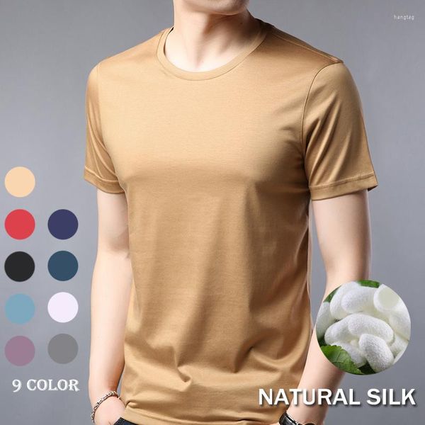 Camisetas masculinas de 9 color seda camiseta de manga corta de seda de color liso redondo de alta calidad