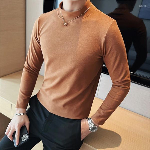 T-shirts pour hommes 9 couleurs Automne Hiver T-shirt à col haut et à manches longues pour hommes Épaissi chaud Slim Fit Velours double face