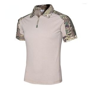 Heren t shirts 91-95% katoen zomer mannen korte mouw t-shirts camouflage tops militaire training kikker pakken buiten t-shirt met rits kraag