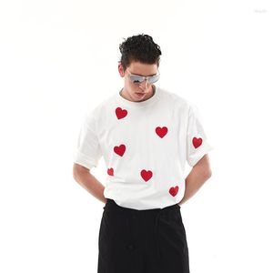 T-shirts masculins A2705 Red Full Print Love Sceal Loose Base White Blanc à manches courtes pour hommes et femmes