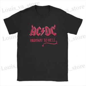 T-shirts voor heren AC Highway to Hell DC Men T-shirt Distressed Rock Music Funny T Shirt Short Slve Round Neck T-Shirt 100% Cotton Printe 01336 T240419