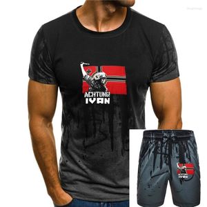 T-shirts pour hommes Achtung Ivan WWII drapeau de bataille allemand Wehrmacht armée soldat infanterie T-Shirt. Chemise d'été en coton à manches courtes et col rond pour hommes