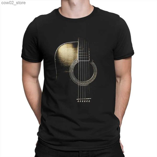 Camisetas para hombres Guitarra acústica Lite Camiseta clásica para hombres Bajo Guitarra Música rock Impresionante 100% algodón Camiseta Cuello redondo Camiseta de manga corta Q240201