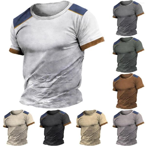 T-shirts pour hommes Active Wear Top été confortable contraste col rond pull à manches courtes à manches longues hommes faux hommes