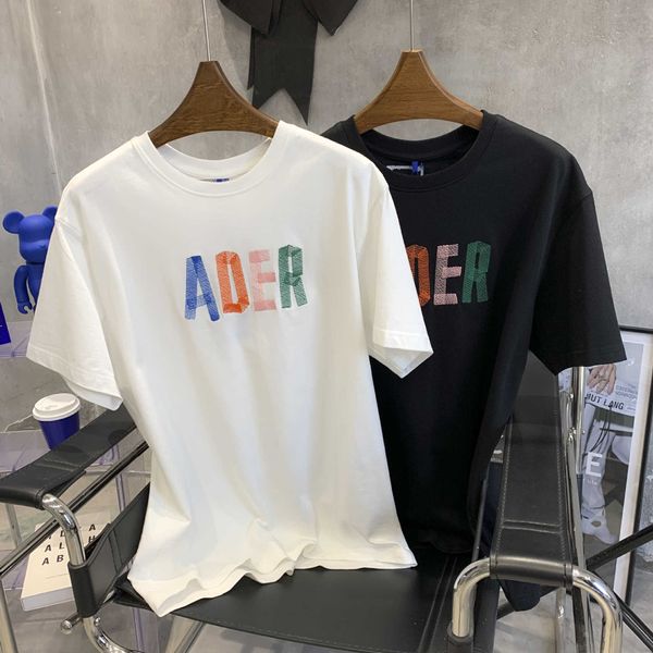 Camisetas para hombre ADER marca de moda clásica grande estéreo colorido bordado de letras camiseta Unisex pareja versátil manga corta