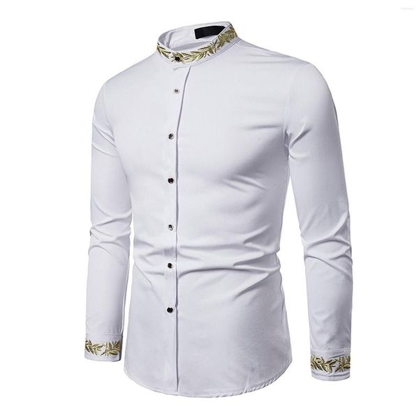 Camisetas para hombre, trajes de cuerpo para adultos, estilo de hombre, moda bordada, manga larga, camisa estampada, blusa, mangas para