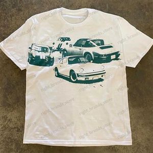 T-shirts pour hommes Esthétique Harajuku Grunge Punk Car Imprimer Pur Coton T-shirt Lâche Casual Mode Street Vêtements Y2K Rétro Gothique Hip Hop Top T240122