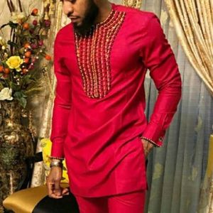 T-shirts pour hommes Vêtements africains Homme Dashiki T-shirt traditionnel à manches longues Tops Automne Automne 2023 Mâle Rouge Hommes Afrique Vêtements