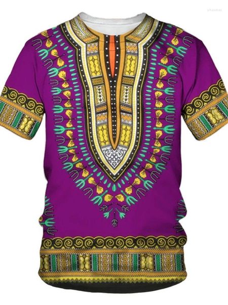 T-shirts pour hommes Dashi africain imprimé en 3D T-shirt pour hommes traditionnel à manches courtes rétro décontracté vêtements de rue été ethnique surdimensionné