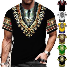 Camisetas para hombres African Dashiki Print T-shirt Hombres / Mujeres Étnico Vintage Folk-custom Ropa Verano Casual Parejas Manga corta Gráficos Tops 230309