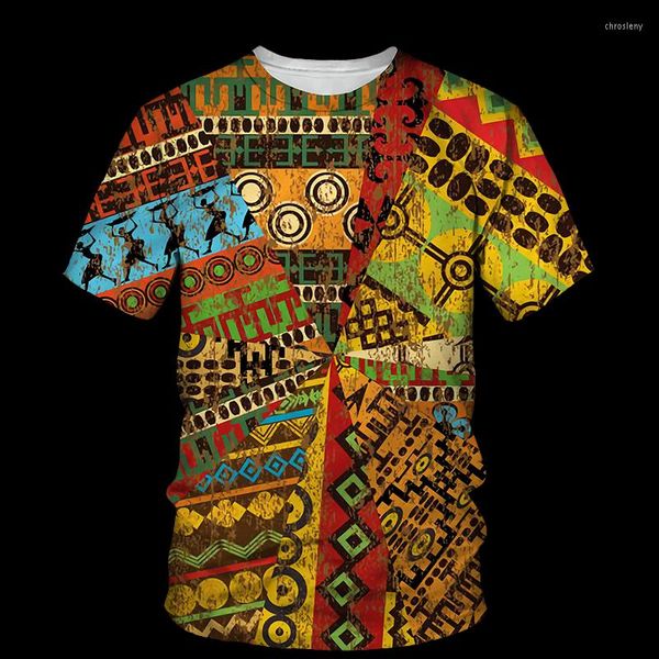 Camisetas para hombre African Folk Danskiy 3D Harajuku vestido étnico para hombres y mujeres moda callejera personalidad Hip Hop cuello redondo corto