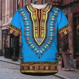 T-shirts masculins Robe traditionnelle africaine Stripe Pirnt T-shirt Daily Casual Strt Crew Necl