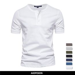 Camisetas para hombres AIOPESON 100% algodón Henley Collar camiseta hombres Casual alta calidad verano manga corta para hombre Camisetas moda básica camiseta masculina 230327