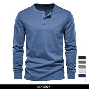 Hommes t-shirts AIOPESON Henley col décontracté couleur unie à manches longues pour l'automne haute qualité 100 coton s 230403