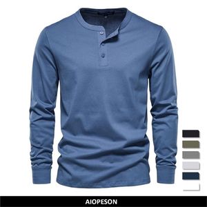 T-shirts masculins Aiopeson Henley Collar Couleur décontractée Couleur solide à manches longues pour l'automne de haute qualité 100% coton S 220905