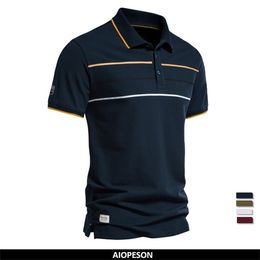 Heren T Shirts AIOPESON Polo Shirts Katoen Korte Mouw Gestreepte Contrast Kleur voor Mannen Merk Hoge Kwaliteit Sociale Polo Mannelijke 230713