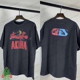 Heren T-shirts Akira Motorcycle Print T-shirt 100% Katoen Heavy Wash Do Old High Street Korte Mouw T-shirt T230707