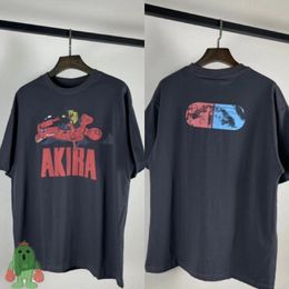 Heren T-shirts Akira Motorcycle Print T-shirt 100% Katoen Heavy Wash Do Old High Street Korte Mouw T-shirt 230617