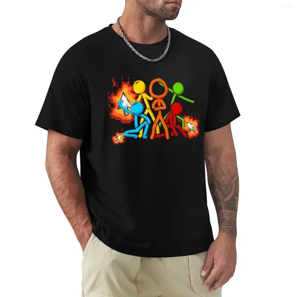 Camisetas para hombre Alan Becker Five Stick Figures con Fire Mouse Pickaxe camiseta edición personalizada camisa diseñador hombres