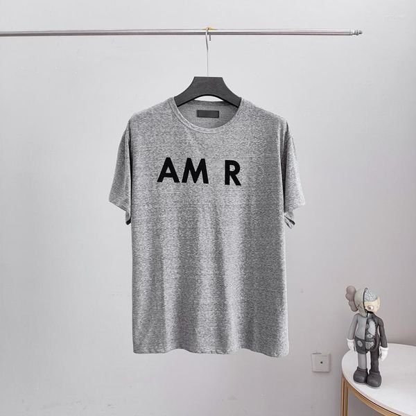 Camisetas para hombre Camisetas AM Diseño de logotipo de letras para hombres 2023 Casual Algodón Gris Cuello redondo Hombre Camisetas de manga corta