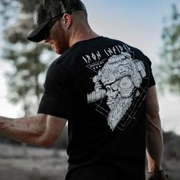 T-shirts masculins American Beard Warrior Tactical Tactical Skull Unisexe T-shirt Til Valhalla Cotton T-shirt Short Slve O-Leck T-shirt Mend Mens Top T240425