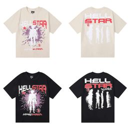 T-shirts masculins Brand de mode américain Hellstar Abstract personnage imprimé rap ins décontracté t-shirt à manches courtes pour hommes et femmes