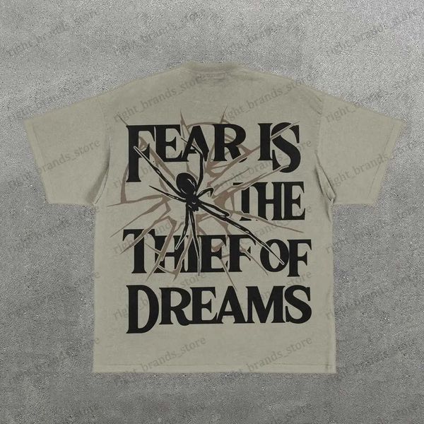 Camisetas para hombres American Fear es el ladrón de sueños Camiseta gráfica de gran tamaño Parejas Streetwear Y2K Top Goth Shirts Harajuku Ropa de mujer T240117