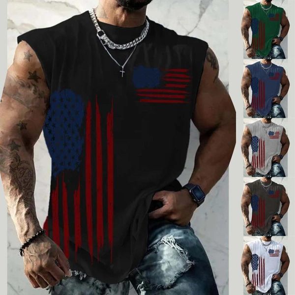 Camisetas masculinas Flaga americana Patriótica Camisa de la Independencia del Día de la Independencia de manga corta Camete de tanque impresa casual