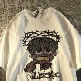 Camisetas para hombres American Hip Hop Fashion Brand Retrato Camiseta de manga corta Hombres Summer Ins Loose Universal Main Street Retro Half Maneve Mountain 240327