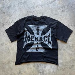 T-shirts hommes hip hop américain manches courtes hommes été vintage lettre imprimé t-shirt y2k harajuku tendance de la mode dent lâche top T231120