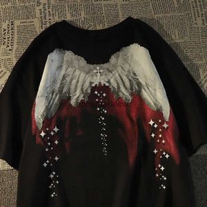 Heren T-shirts Amerikaans heren trendy merk Dark Wings T-shirt met korte mouwen en dames zomer losse all-match high street top Gothic styleephemeralew